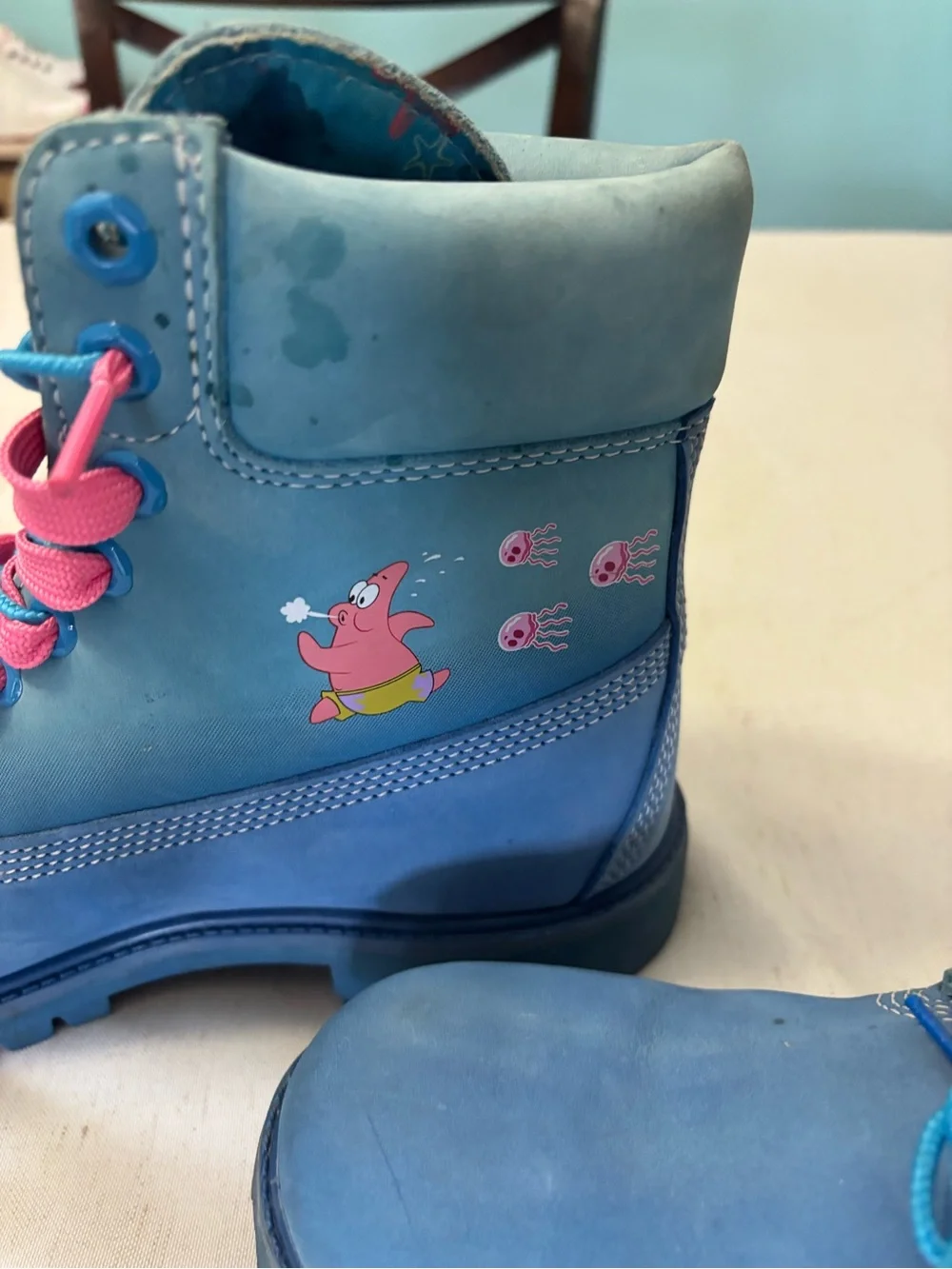 Timberland Sponge Bob Boots with Pink & Teal Laces